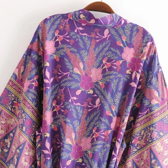 Boho Purple Floral Wisteria Kimono Duster Wrap - Picture 13 of 13